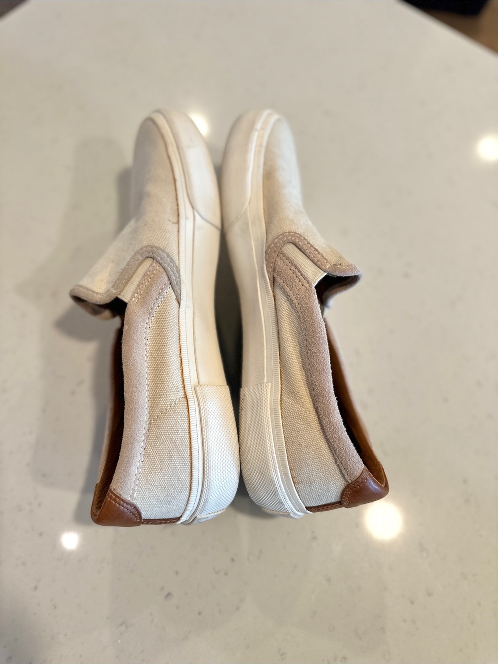 FRYE Ludlow Cream Canvas Slip-On Sneakers Size 10.5 Leather Trim Classic Fit - Picture 5 of 7